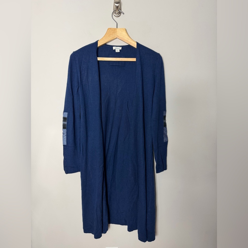 Sundance Merino Wool Alpaca Blend Open Cardigan Sweater Patchwork Navy Blue J